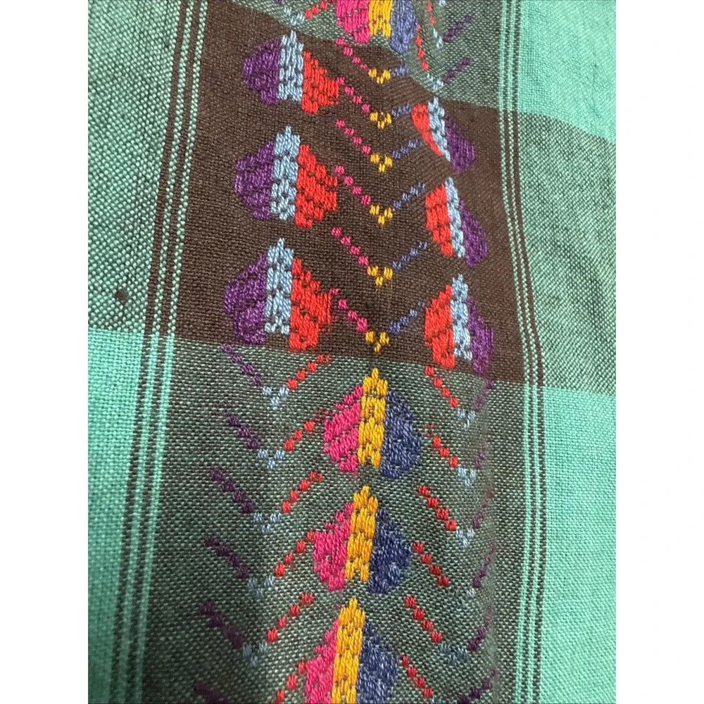 Vintage 1990s Sunbelt Green Plaid Vest Southwestern Aztec Cotton Medium Shirt - Picture 3 of 8